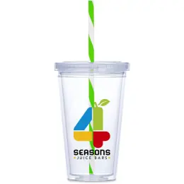 Malibu Double-Wall Plastic Tumbler & Straw Lime